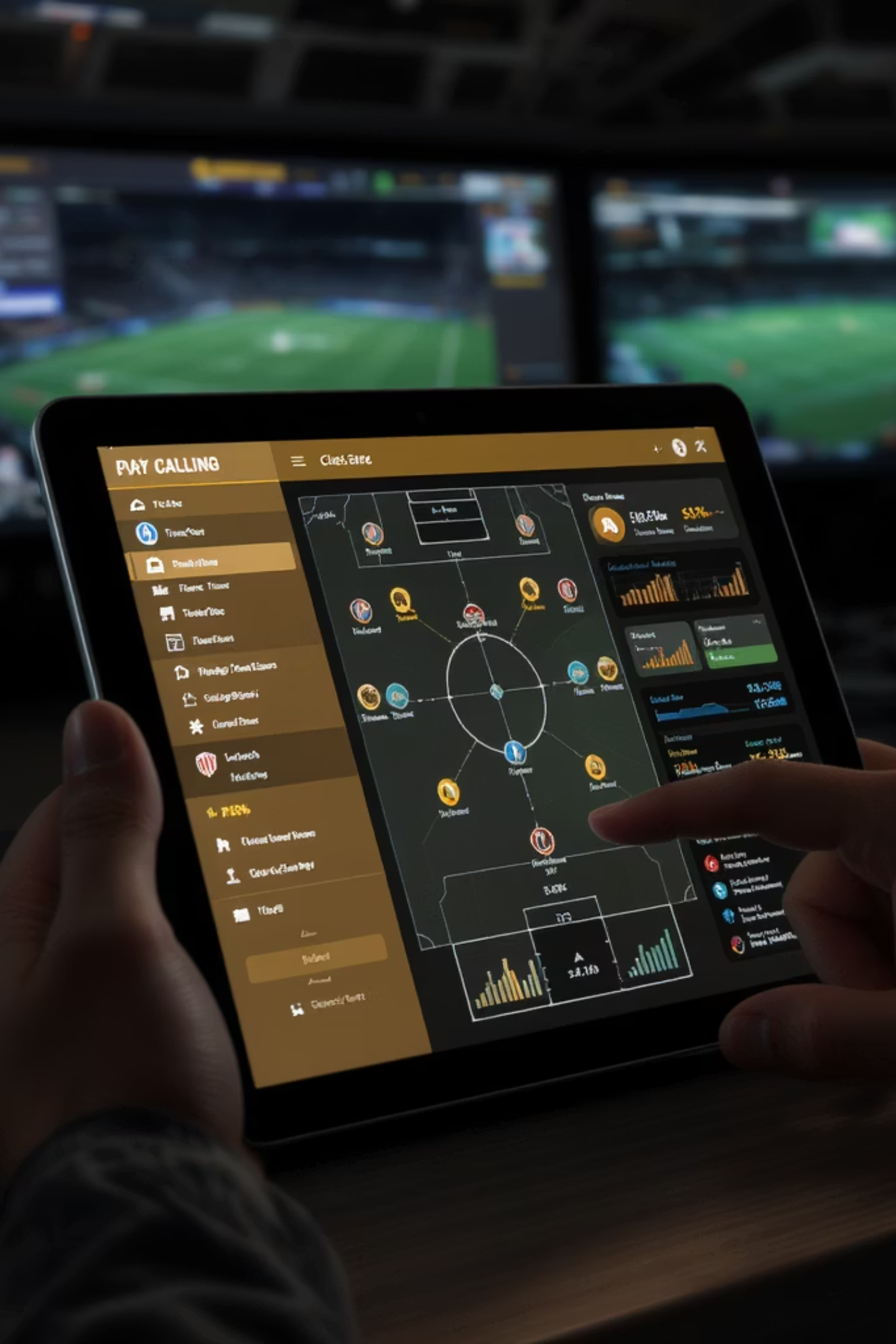 Tablet showing a sports strategy application during coaching prep